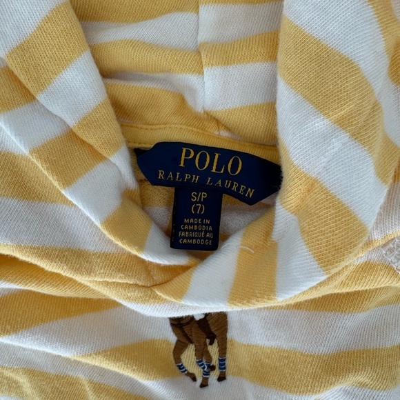 Polo Ralph Lauren Striped Yellow and White Terry Hoodie Girls Size 7 - Picture 2 of 3
